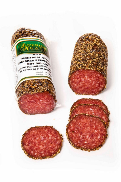 MONTREAL STYLE MILD PEPPERED SALAMI 1/2 CHUB 300 G (superior meats)